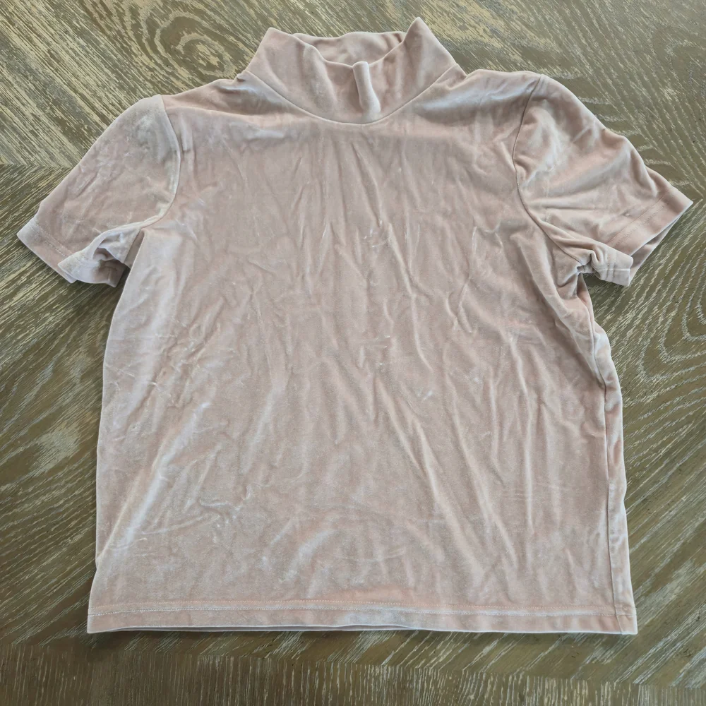 Madewell Velvet Mock Neck Short Sleeve Top Blush Pink Size Small Soft Stretchy
